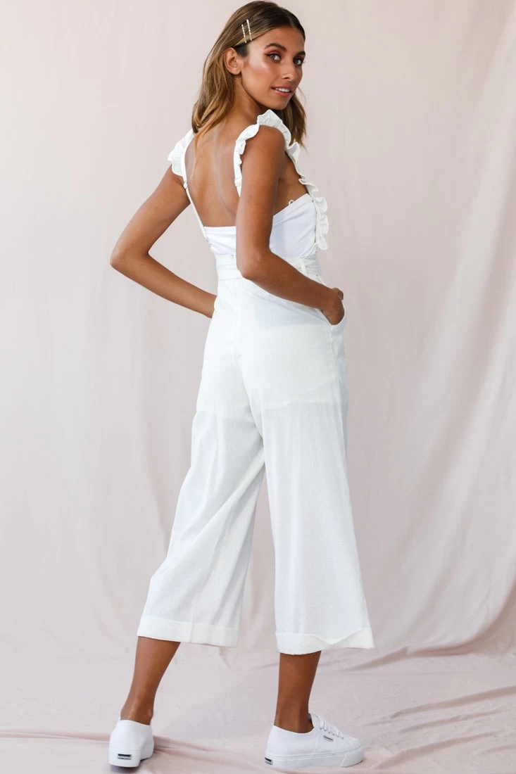 Serenade Ruffle Strap Pinafore Jumpsuit White 3 Serenade Ruffle Strap Pinafore Jumpsuit White - Image 3