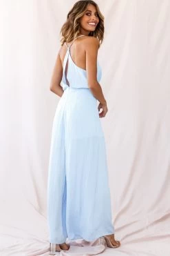 Jaclyn Wide-Leg Cowl Neck Jumpsuit Steel Blue -Fashion women's clothing photo 2930 62338b steel blue