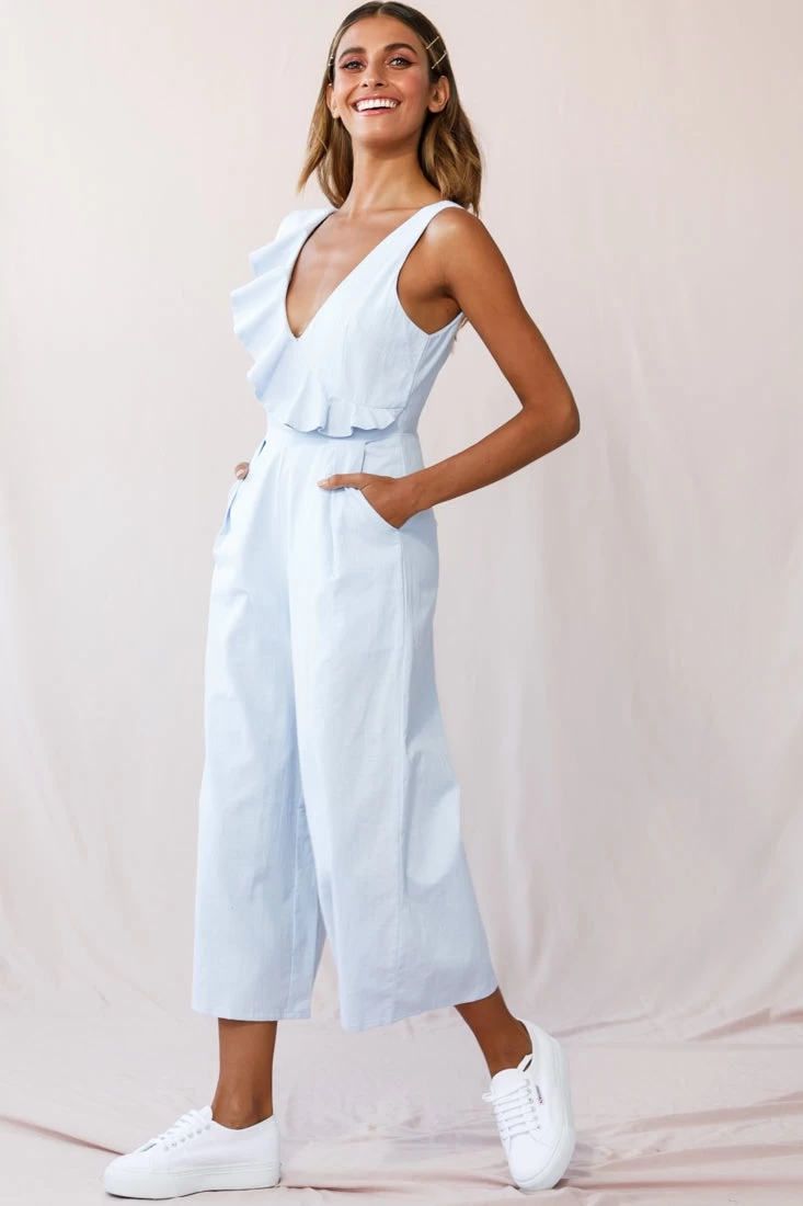 Cheryl Ruffle Strap Wide Leg Jumpsuit Steel Blue 2 Cheryl Ruffle Strap Wide Leg Jumpsuit Steel Blue - Image 2