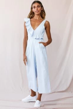 Cheryl Ruffle Strap Wide Leg Jumpsuit Steel Blue 10 Cheryl Ruffle Strap Wide Leg Jumpsuit Steel Blue -Fashion women's clothing photo 2944 62461d steel blue