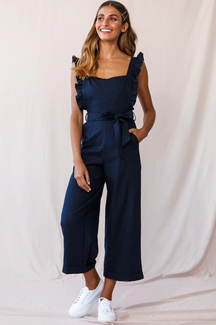 Serenade Ruffle Strap Pinafore Jumpsuit Navy 5 Serenade Ruffle Strap Pinafore Jumpsuit Navy - Image 5