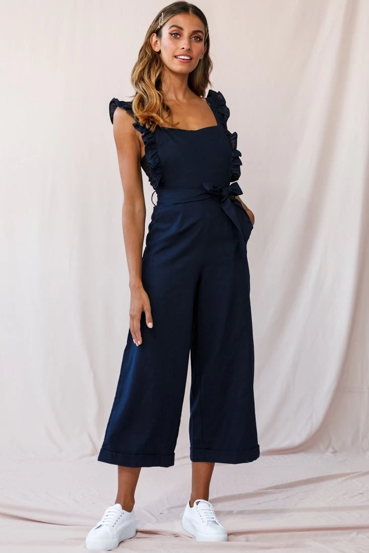 Serenade Ruffle Strap Pinafore Jumpsuit Navy 6 Serenade Ruffle Strap Pinafore Jumpsuit Navy - Image 6