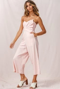 Call Me Wide-Leg Linen Bandeau Jumpsuit Blush -Fashion women's clothing photo 317 61997d blush