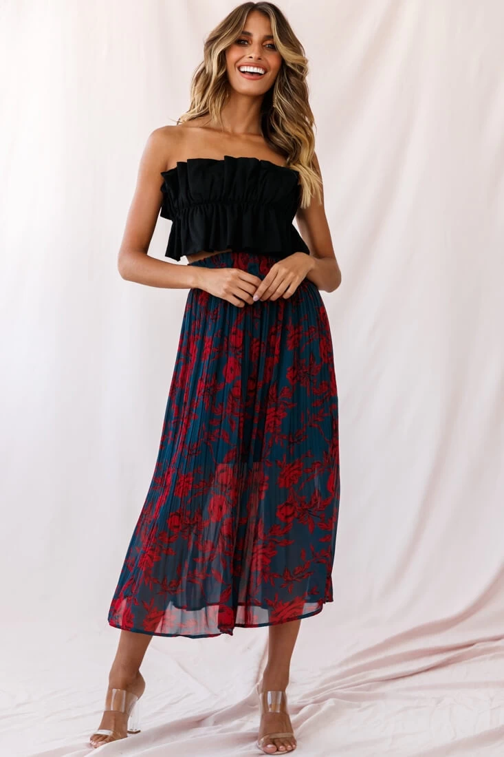 Caroline Accordion Pleat Midi Skirt Forest Green/Red 4 Caroline Accordion Pleat Midi Skirt Forest Green/Red - Image 4