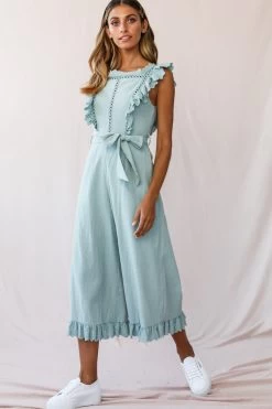 Meadow Ruffle Strap Open Back Midi Jumpsuit Sage -Fashion women's clothing photo 3315 st2164b sage