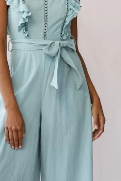 Meadow Ruffle Strap Open Back Midi Jumpsuit Sage -Fashion women's clothing photo 3317 2 st2164b sage