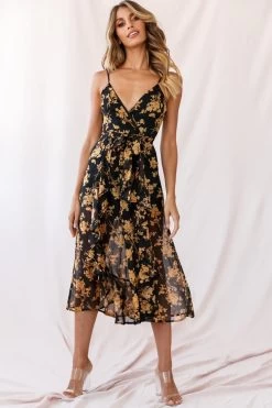 Constance Thin Strap Midi Jumpsuit Black/Orange Flower -Fashion women's clothing photo 3323 25615b04 black orange flower