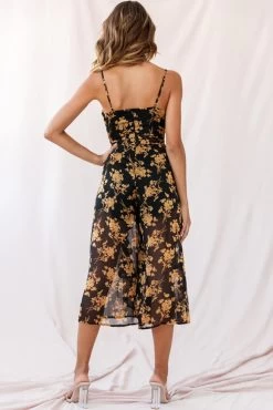 Constance Thin Strap Midi Jumpsuit Black/Orange Flower -Fashion women's clothing photo 3330 25615b04 black orange flower