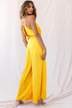 Jaclyn Wide-Leg Cowl Neck Jumpsuit Mustard -Fashion women's clothing photo 3433 62338b mustard
