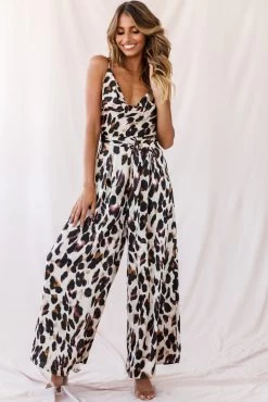 Mali Wide Leg Belted Jumpsuit Leopard -Fashion women's clothing photo 3465 st1914d01 leopard