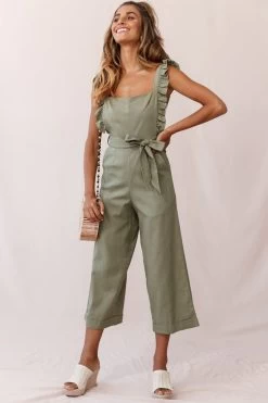 Serenade Ruffle Strap Pinafore Jumpsuit Olive -Fashion women's clothing photo 384 st2151b olive