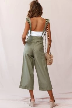 Serenade Ruffle Strap Pinafore Jumpsuit Olive -Fashion women's clothing photo 395 st2151b olive