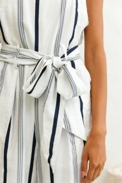 Fresno Straight Leg Pinafore Jumpsuit Stripe Print Navy -Fashion women's clothing photo 414 26903b01 navy