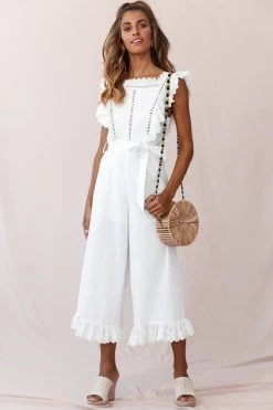 Meadow Ruffle Strap Open Back Midi Jumpsuit White -Fashion women's clothing photo 584 st2164b white