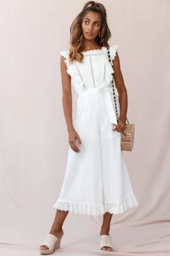 Meadow Ruffle Strap Open Back Midi Jumpsuit White -Fashion women's clothing photo 590 st2164b white