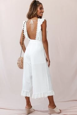 Meadow Ruffle Strap Open Back Midi Jumpsuit White -Fashion women's clothing photo 605 st2164b white