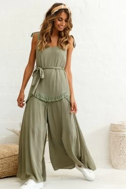 Talitha Tie Strap Wide Leg Jumpsuit Khaki -Fashion women's clothing photo 689 27092b02 khaki