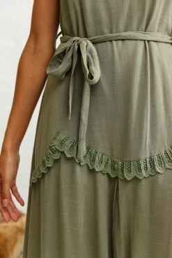 Talitha Tie Strap Wide Leg Jumpsuit Khaki -Fashion women's clothing photo 707 27092b02 khaki