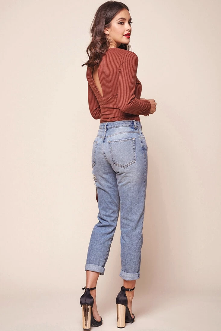 Herieth Long Sleeved Ribbed Bodysuit Chestnut 4 Herieth Long Sleeved Ribbed Bodysuit Chestnut - Image 4