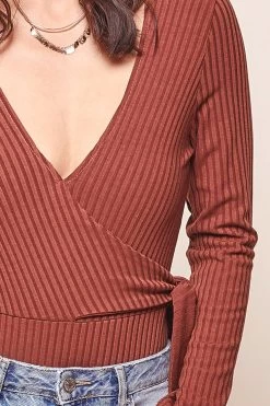 Herieth Long Sleeved Ribbed Bodysuit Chestnut 12 Herieth Long Sleeved Ribbed Bodysuit Chestnut -Fashion women's clothing st1038d chestnut cu 1