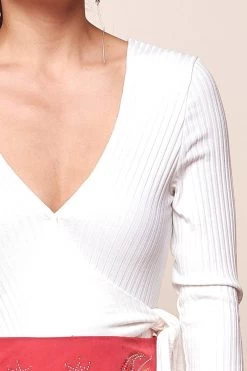 Herieth Long Sleeved Ribbed Bodysuit White -Fashion women's clothing st1038d white cu 1