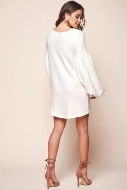 Morais Puff Sleeved Sweater Dress Off White 8 Morais Puff Sleeved Sweater Dress Off White -Fashion women's clothing st1040d white 0746 1