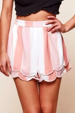 Candyland Scalloped Rose Stripe Shorts -Fashion women's clothing st1057d01 rose stripe cu 2