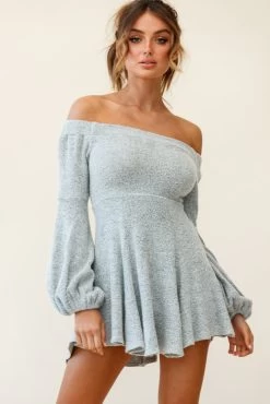 Morais Puff Sleeve Off Shoulder Fit And Flare Sweater Dress Grey 11 Morais Puff Sleeve Off Shoulder Fit And Flare Sweater Dress Grey -Fashion women's clothing st1081d grey 190812sl1595 1