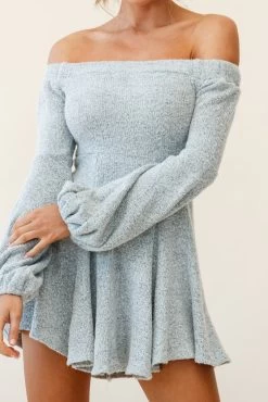 Morais Puff Sleeve Off Shoulder Fit And Flare Sweater Dress Grey 13 Morais Puff Sleeve Off Shoulder Fit And Flare Sweater Dress Grey -Fashion women's clothing st1081d grey 190812sl1596 1