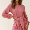 Rapt Waist Tie Knit Dress Rose
