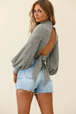 Prove It Keyhole Front Backless Knit Crop Top Grey Marle 9 Prove It Keyhole Front Backless Knit Crop Top Grey Marle -Fashion women's clothing st1645b grey 2