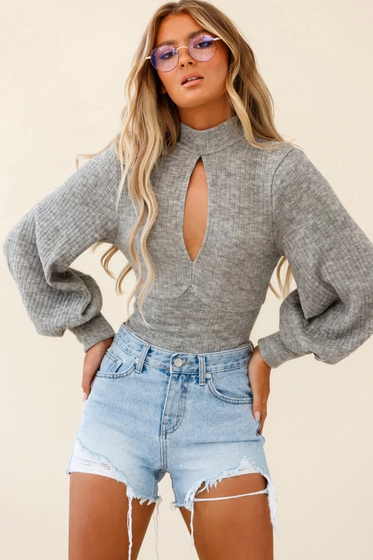 Prove It Keyhole Front Backless Knit Crop Top Grey Marle 1 Prove It Keyhole Front Backless Knit Crop Top Grey Marle