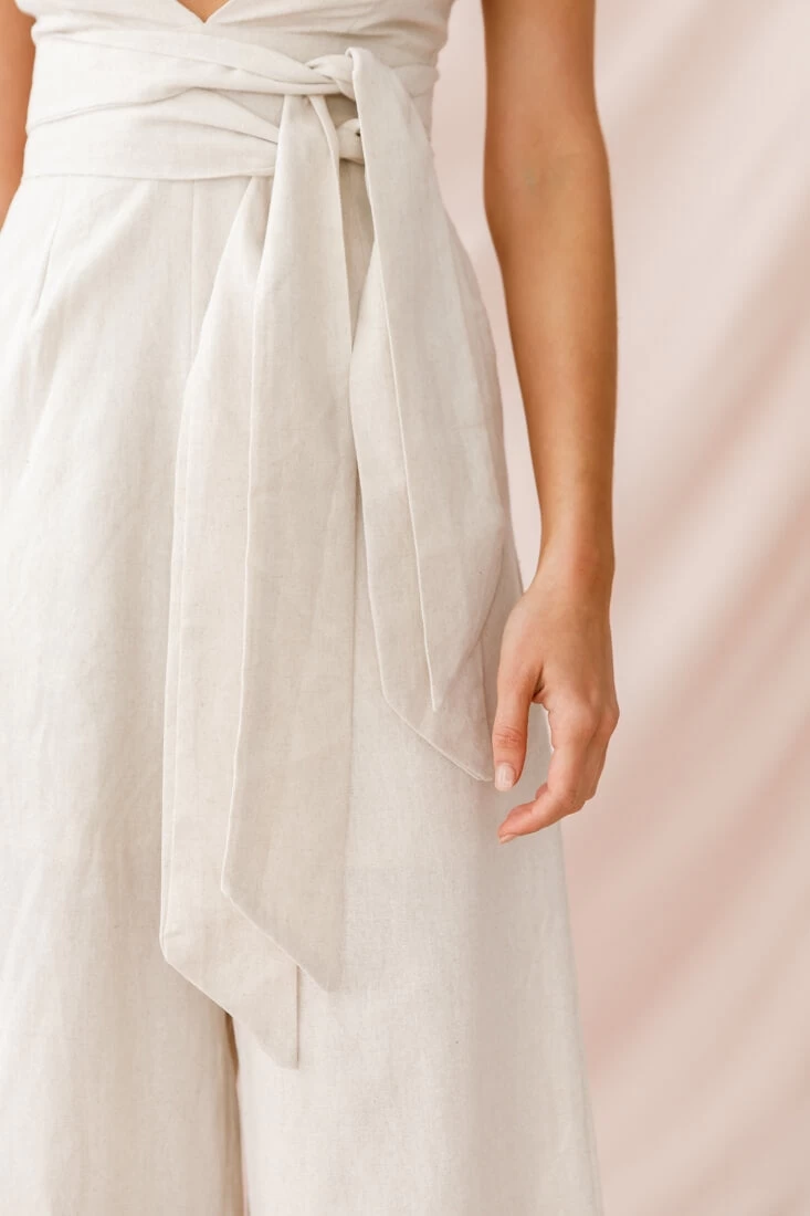 Dylan V-Neckline Wide Leg Jumpsuit Beige 5 Dylan V-Neckline Wide Leg Jumpsuit Beige - Image 5