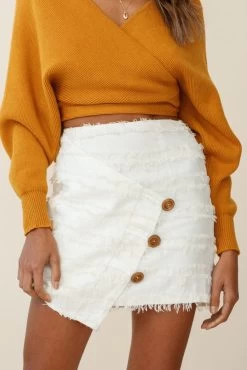 Venetian Faux Placket Frayed Wrap Mini Skirt White 13 Venetian Faux Placket Frayed Wrap Mini Skirt White -Fashion women's clothing st1740d white 27129b mustard 190903sl0296 1