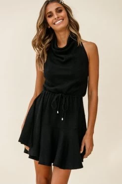 Cosette Cowl Halterneck Knit Dress Black -Fashion women's clothing st2272b black 190910sl0739