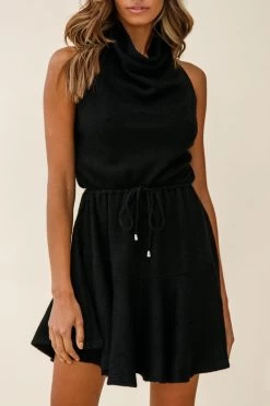 Cosette Cowl Halterneck Knit Dress Black -Fashion women's clothing st2272b black 190910sl0742