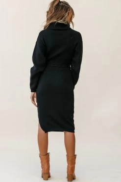 Marco Long Sleeve Turtleneck Knit Midi Dress Black 12 Marco Long Sleeve Turtleneck Knit Midi Dress Black -Fashion women's clothing st2381b black 190910sl1701