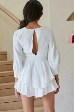 Awakening Long Sleeve Twist Bust Romper White -Fashion women's clothing st2963d white 3