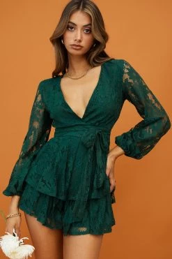 Maddox Fit & Flare Long Sleeve Romper Floral Lace Forest Green 21 Maddox Fit & Flare Long Sleeve Romper Floral Lace Forest Green -Fashion women's clothing t0374d33 forest green 4