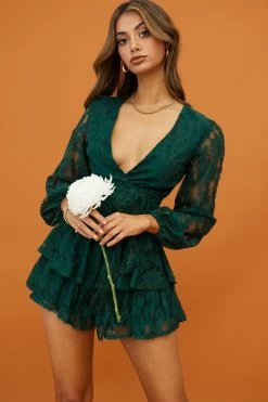 Maddox Fit & Flare Long Sleeve Romper Floral Lace Forest Green 23 Maddox Fit & Flare Long Sleeve Romper Floral Lace Forest Green -Fashion women's clothing t0374d33 forest green 5