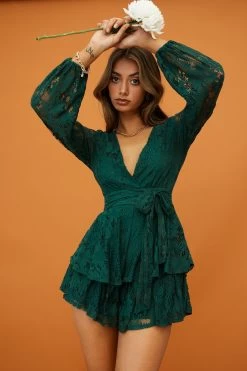 Maddox Fit & Flare Long Sleeve Romper Floral Lace Forest Green 26 Maddox Fit & Flare Long Sleeve Romper Floral Lace Forest Green -Fashion women's clothing t0374d33 forest green 6