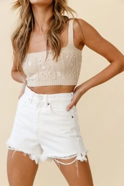 Gennefer Daisy Knit Crop Top Beige -Fashion women's clothing zag003 beige 200722sl 1158