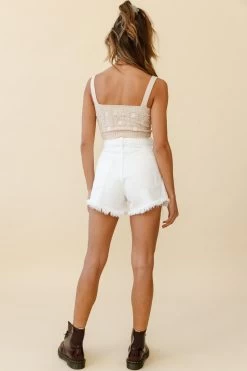 Gennefer Daisy Knit Crop Top Beige -Fashion women's clothing zag003 beige 200722sl 1159