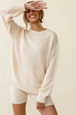 Denver Knit Lounge Shorts Cream 11 Denver Knit Lounge Shorts Cream -Fashion women's clothing znl011 cream top znl026 cream bottom 200722sl 0873