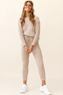 Kansas Cable Knit Fitted Pants Brown 13 Kansas Cable Knit Fitted Pants Brown -Fashion women's clothing znl019 brown 1